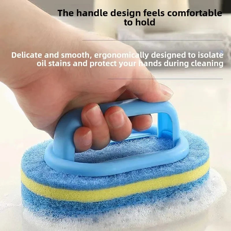 1/3PCS Household Cleaning Brush with Magic Handle Sponge – Easy Cleaner for Kitchen, Bathroom, Toilet, Wall & Window