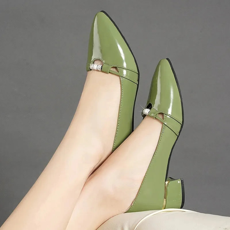 Women’s Green & Black Hollow-Out High Heel Pumps – Breathable Office Shoes