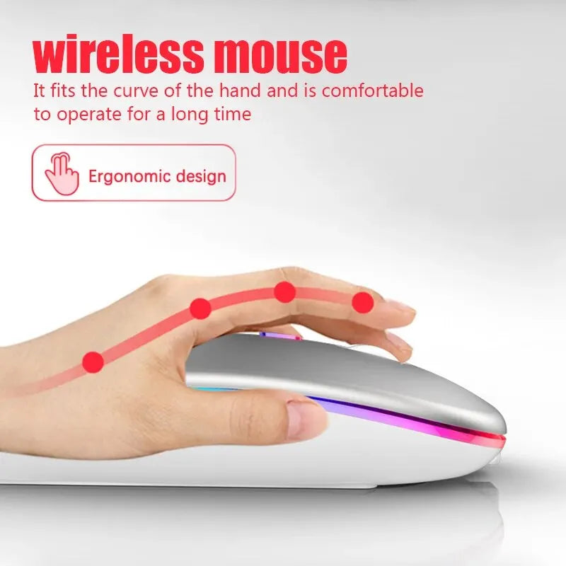 Wireless RGB Rechargeable Bluetooth Mouse — LED Backlit Ergonomic Gaming Mouse for Laptop & PC, 3600 DPI