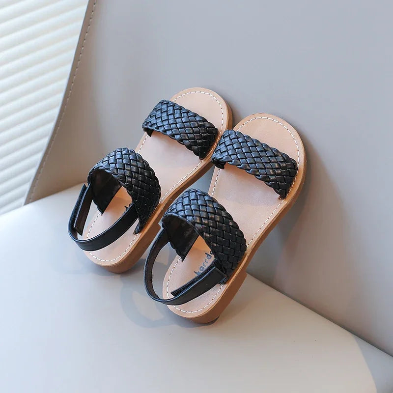 Girls’ Summer Sandals 2024 – Woven Design, Anti-Skid, Open-Toe Beach Shoes
