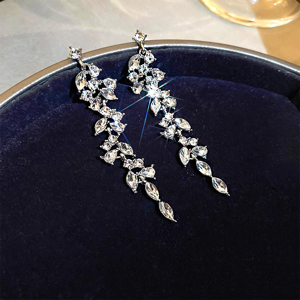 Shiny Crystal Zircon Drop Earrings for Women Geometric Tassel Vintage Pendant Fashion Jewelry