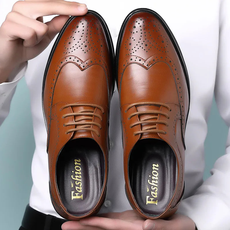 Handcrafted Men’s Oxford Shoes Genuine Leather Brogue Classic Business Formal Dress Shoes