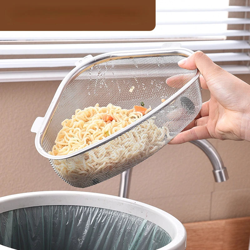 Stainless Steel Sink Drain Basket – Triangle Food & Veggie Strainer Rack
