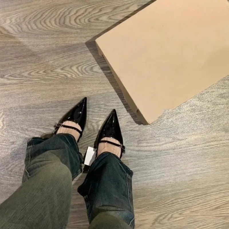 2024 Black Pointed High Heel Slingback Pumps for Women – Leather, Summer Style
