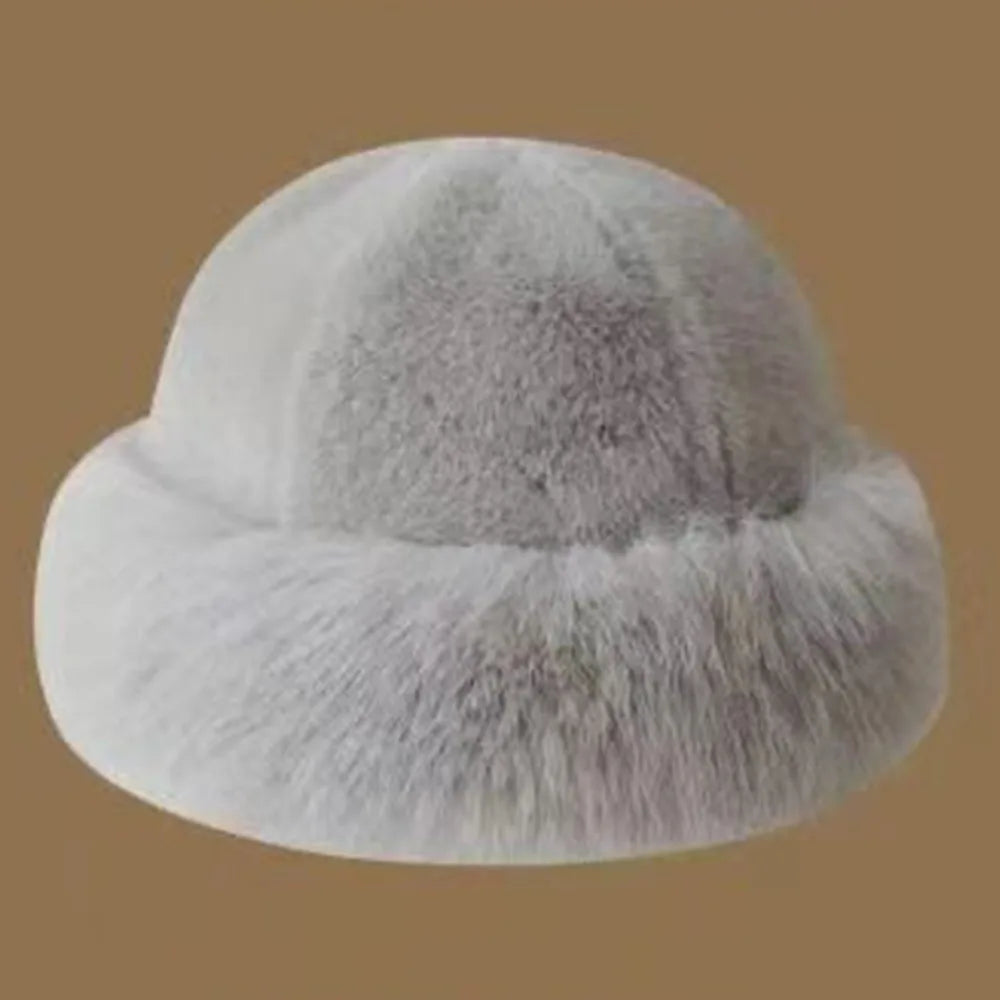 New Fluffy Fur Bucket Hat for Women, Warm Winter Fisherman Hat, Christmas Gift