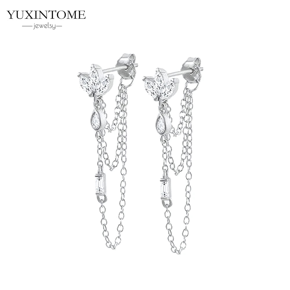 925 Sterling Silver White Zircon Tassel Hoop Earrings — Women’s Luxury Korean Fashion Jewelry 2025