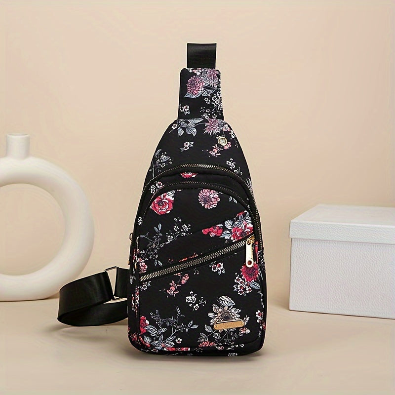 Large Capacity Women's Chest Bag – Embroidered, Adjustable, Nylon