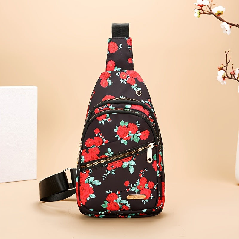 Large Capacity Women's Chest Bag – Embroidered, Adjustable, Nylon