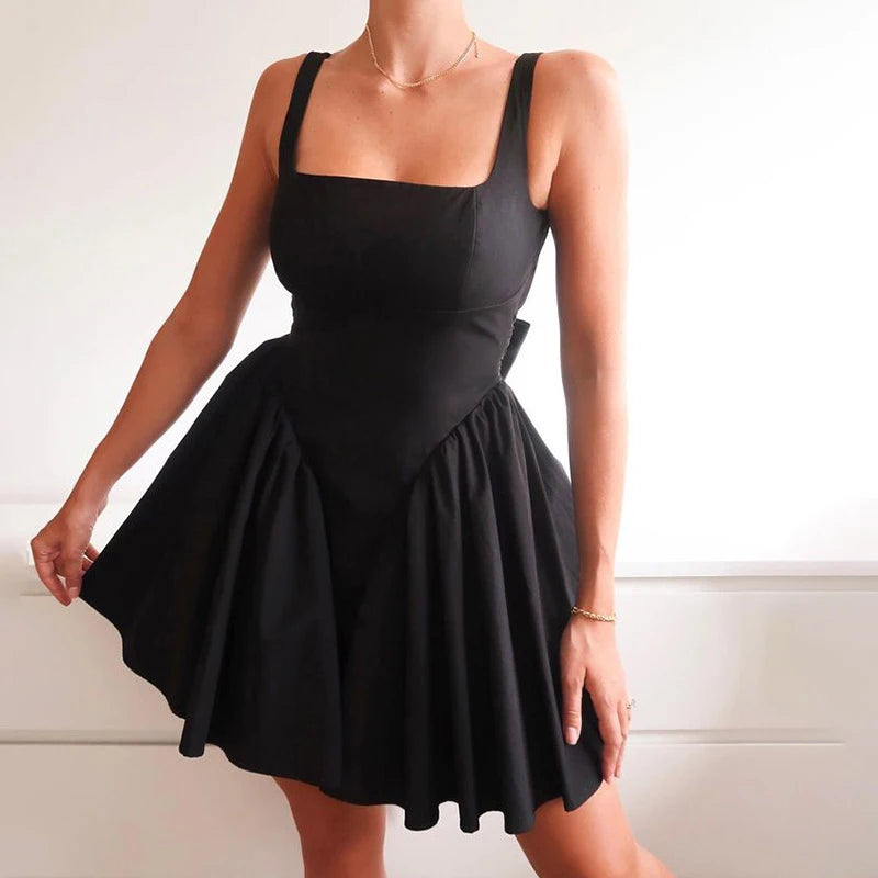 Sexy Backless A-Line Puff Sundress – Ruffled Summer Mini Dress